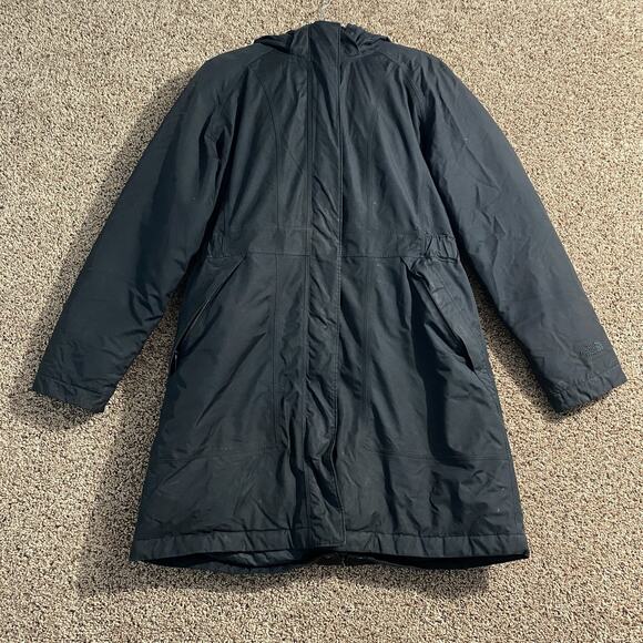 North Face Parka Coat Womens Large Black Hooded Faux Fur Down Insulated Winter - Picture 1 of 15